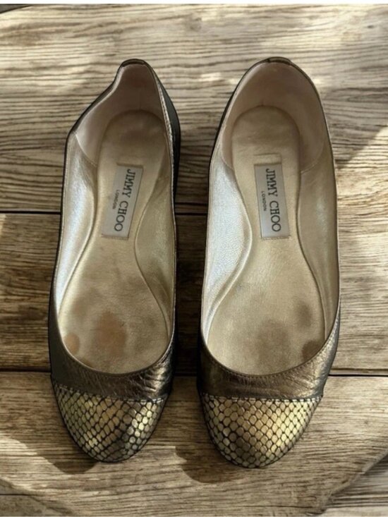 JIMMY CHOO Bronze Gold Leather Captoe Ballet Flats Size 36 - Picture 1 of 8